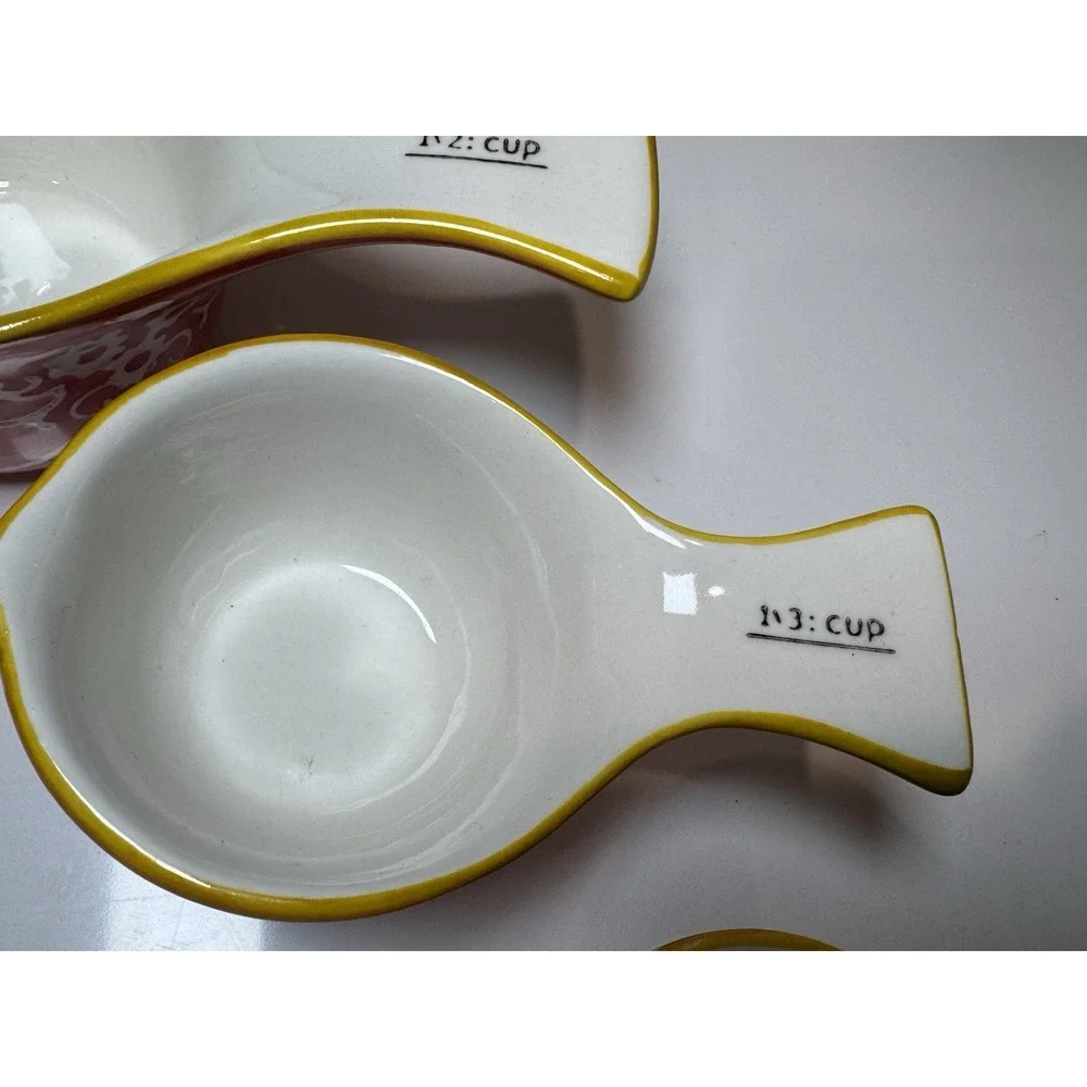 Sparrow & Wren Ceramic Nesting Floral Measuring Cups Set Of 4 Coral & White